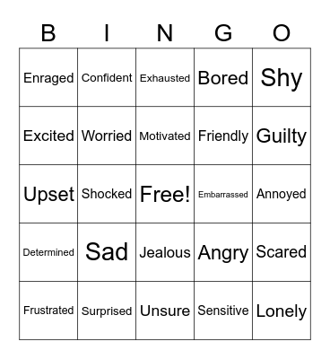 Feelings Bingo Card