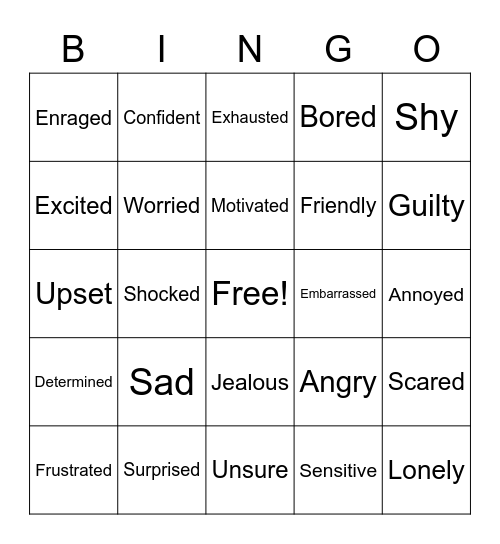 Feelings Bingo Card