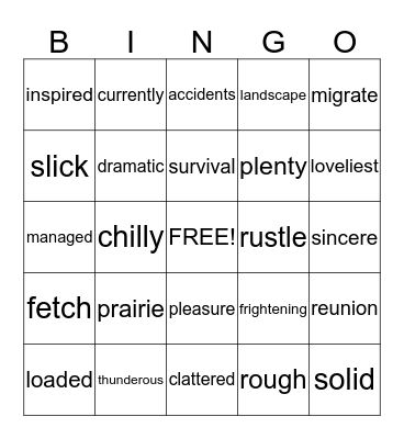 Vocabulary Bingo Card