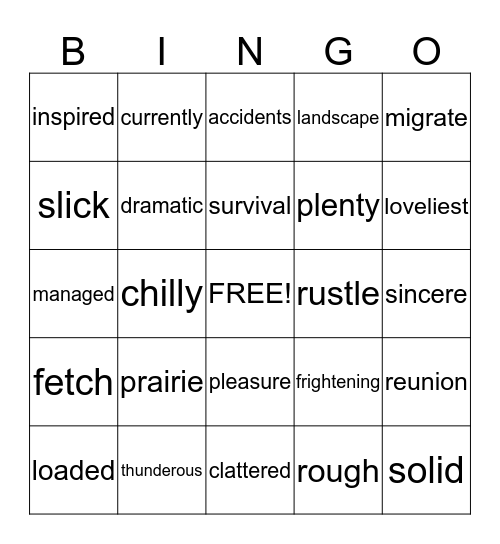 Vocabulary Bingo Card