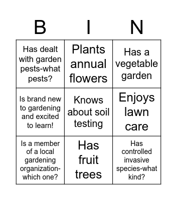 Master Gardener Get to Know You Bingo Card