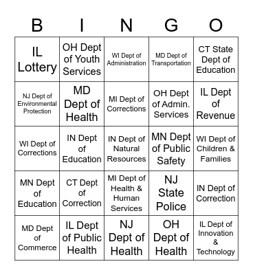 State Agency Bingo Card