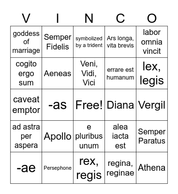 VINCO [Latin 2] Bingo Card