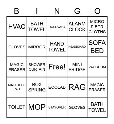 HOUSEKEEPING BINGO Card