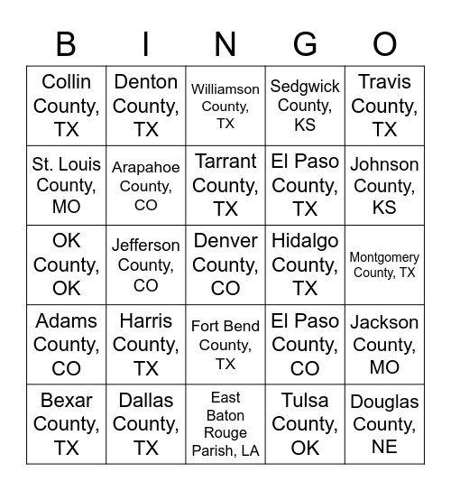 County Bingo Card