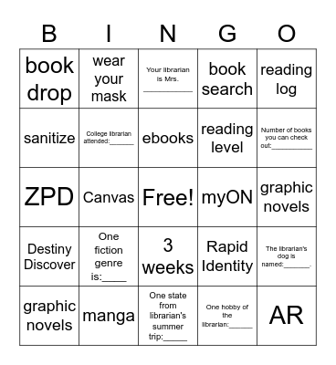 Library Orientation Bingo Card