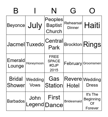 Dalinda's Bridal Shower Bingo Card