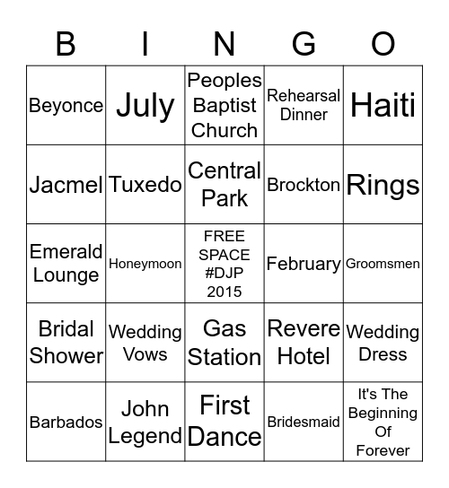 Dalinda's Bridal Shower Bingo Card