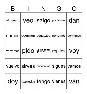 Spanish I L.4 Bingo Card