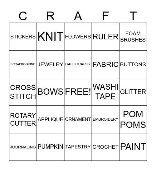 CRAFT BINGO Card