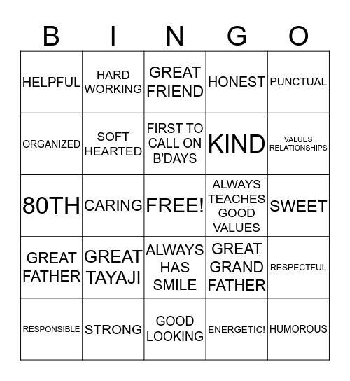 DIL B. DUBEY'S 80TH BIRTHDAY Bingo Card