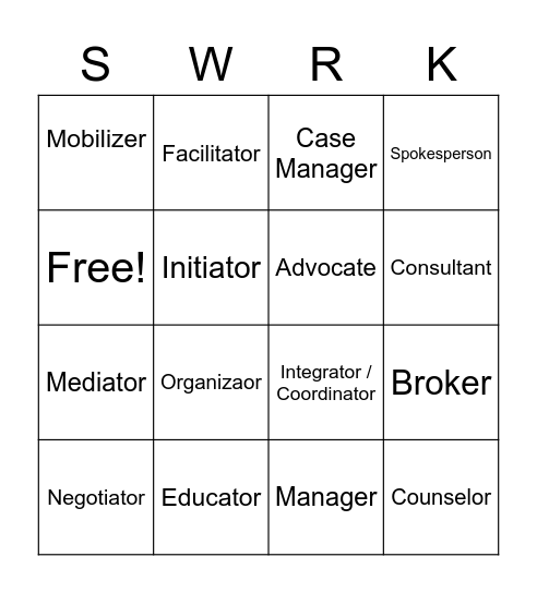 Professional Roles Bingo Card
