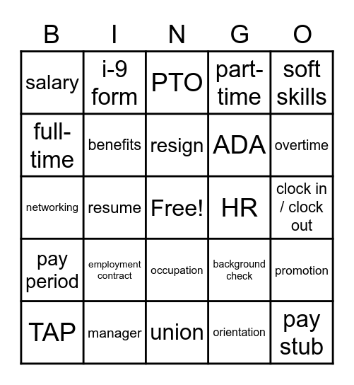 Work Lingo Bingo Card