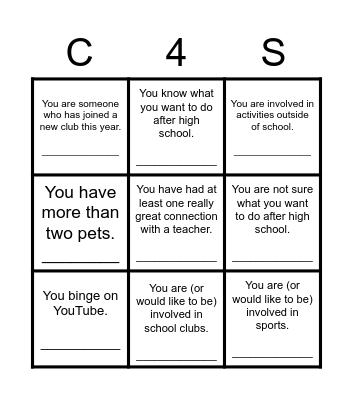 Let's Connect! Bingo Card