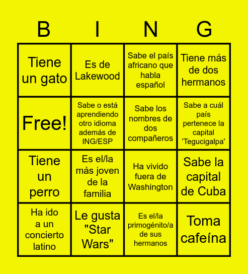 Día 1 Bingo - Español AP Bingo Card