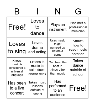 Music Class Day 1 Bingo Card