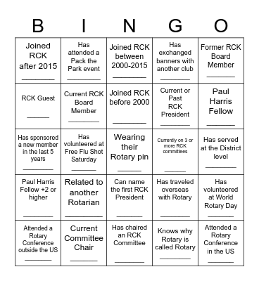 RCK Member BINGO Card