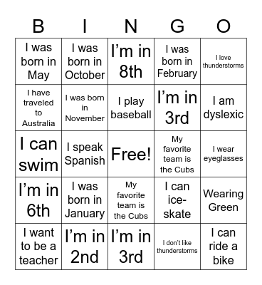 Common Threads Bingo Card