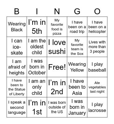 Common Threads Bingo Card