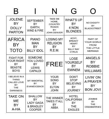 KARAOKE JAMS Bingo Card