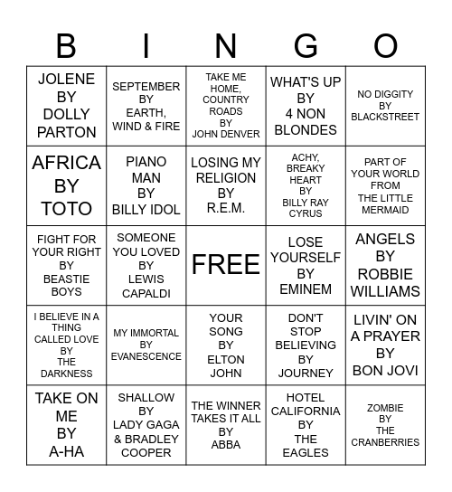 KARAOKE JAMS Bingo Card