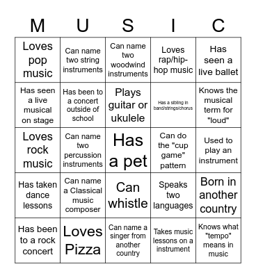 Getting to Know You - Music Edition Bingo Card
