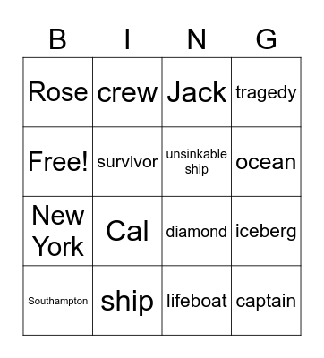 TITANIC Bingo Card