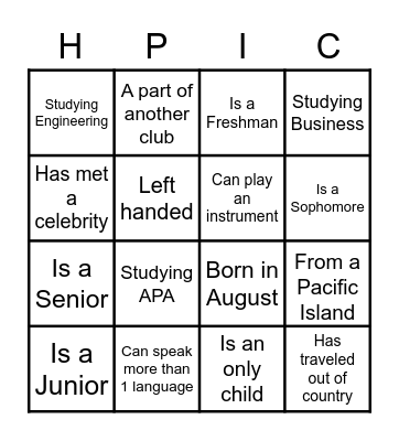 Human Bingo! Bingo Card