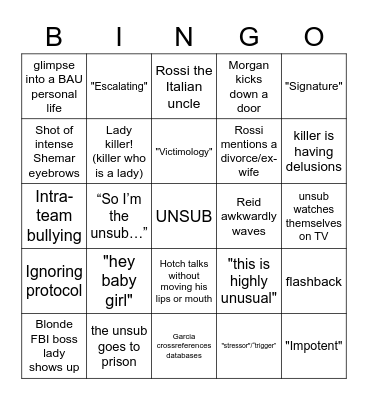 Criminal Minds Bingo Card