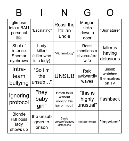 Criminal Minds Bingo Card