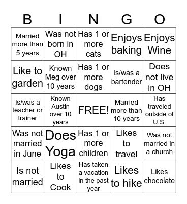 Meghan's Bridal Shower Bingo Card