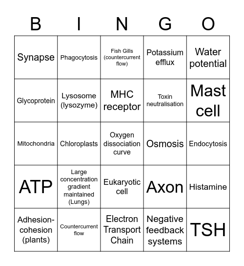 11 Biology (ALL UNITS) Bingo Card