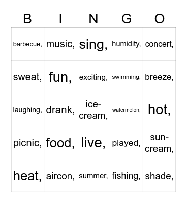 Summer Vacation Bingo Card