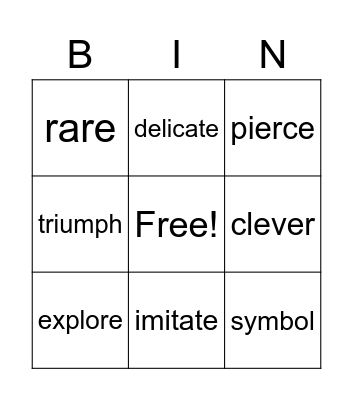 Vocabulary Bingo Card