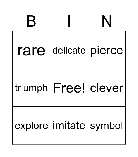 Vocabulary Bingo Card