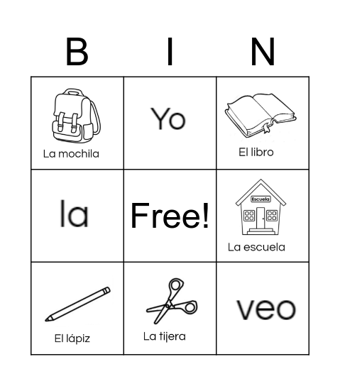 La escuela Bingo Card