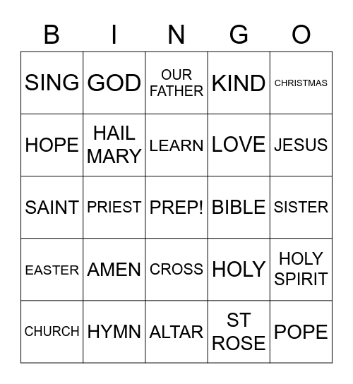 PREP Bingo Card