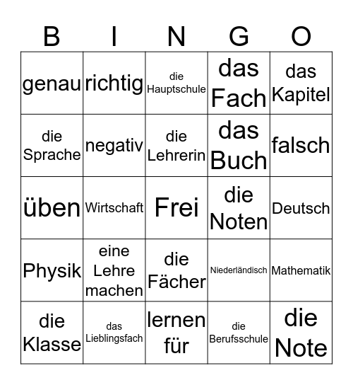 Lernliste Kapitel 2 J + Jt Bingo Card