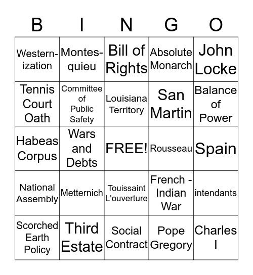 UNIT 5REVIEW Bingo Card