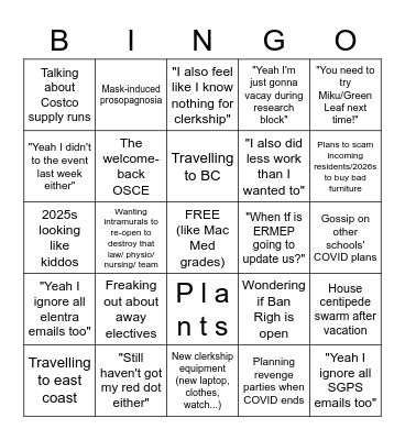 First Day Back Conversations Bingo Card