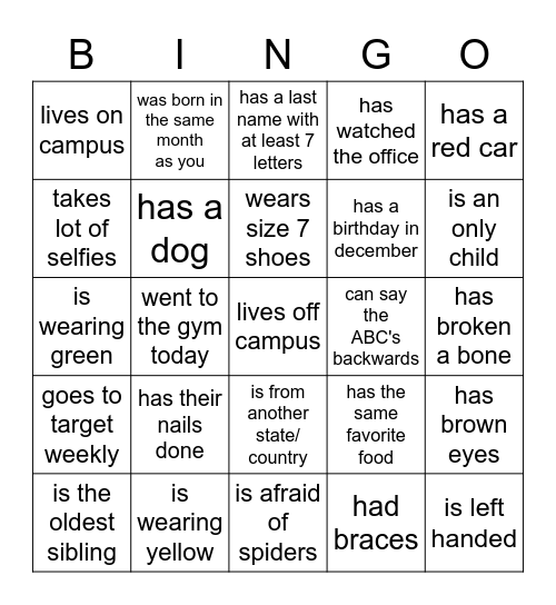 Find a sister who.. Bingo Card