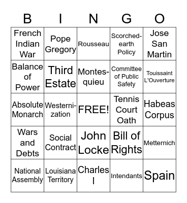 UNIT 5 REVIEW Bingo Card
