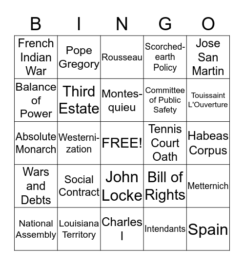 UNIT 5 REVIEW Bingo Card