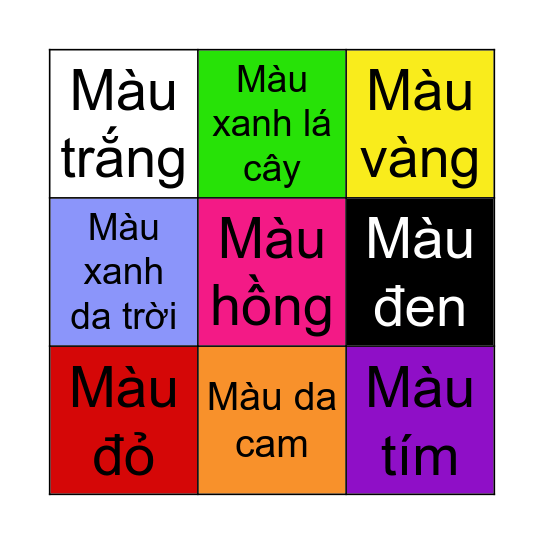 Màu sắc Bingo Card