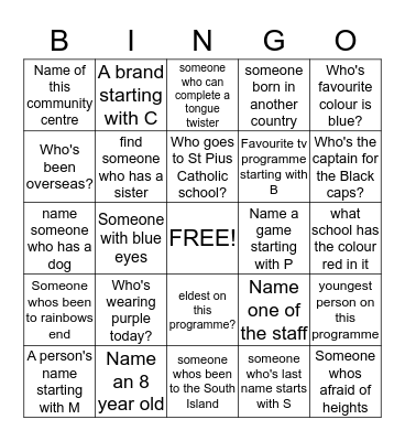 Know Me Bingo Card