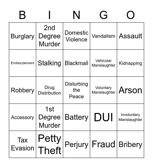 CJ Bingo Card