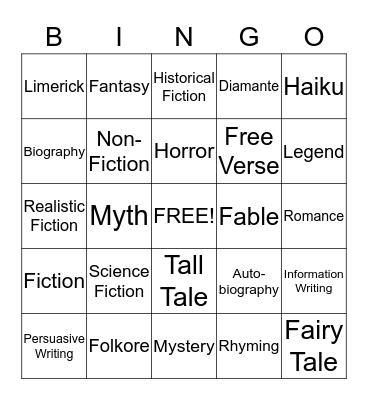 Genre Bingo Card