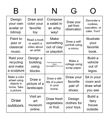 Ralston ART Bingo Card