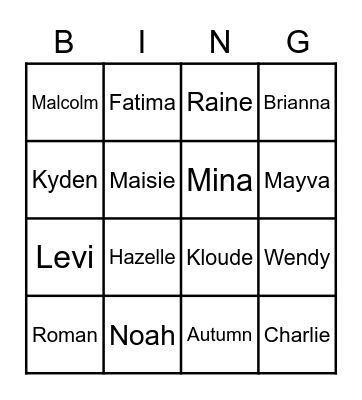 1-2-3 Name Bingo! Bingo Card