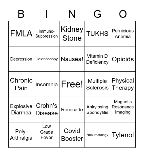 ALAN’s HEALTH Bingo Card